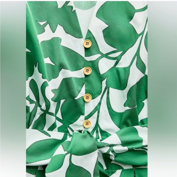 BELTED PRINTED MIDI DRESS GREEN/WHITE . SIZE L - Picture 8 of 13